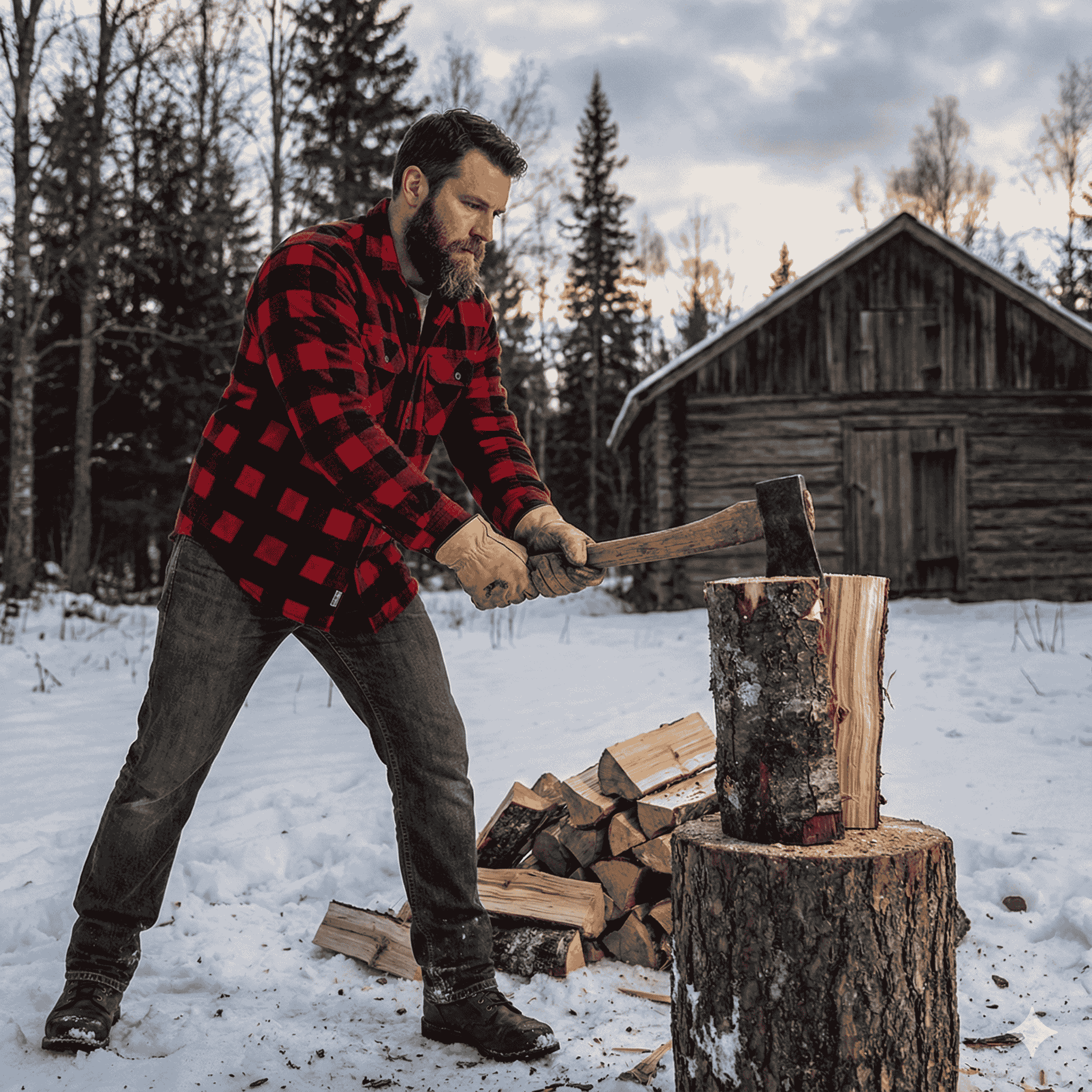 En man hugger ved i Göteborg